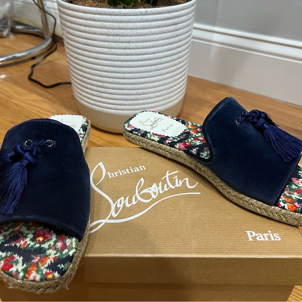 Christian Louboutin Blue Espadrille Shoes with Colorful Soles